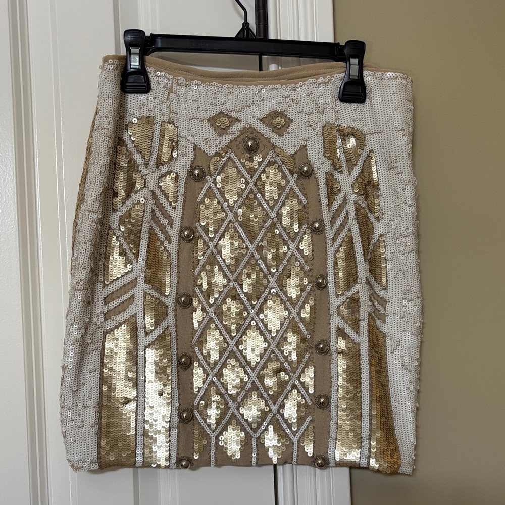 Sequin Embellished Gold & Cream Women's Skirt